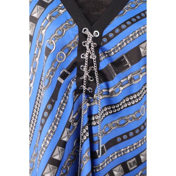 Michael Kors Women's Blue Black Chain Print Poncho Top Size L/XL Polyester Light - Picture 3 of 11